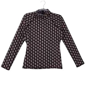 Garnet Hill Swim Rashguard Natural UPF 50+ M Long Sleeve Pullover 1/4 Zip Black
